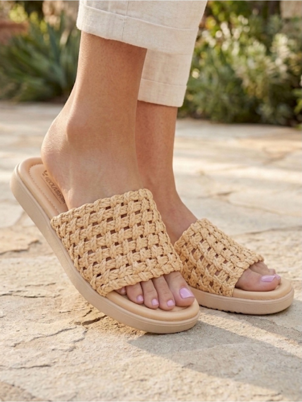 MARC FISHER Priya Espadrille Platform Slide Sandal Women’s 6.5 Natural